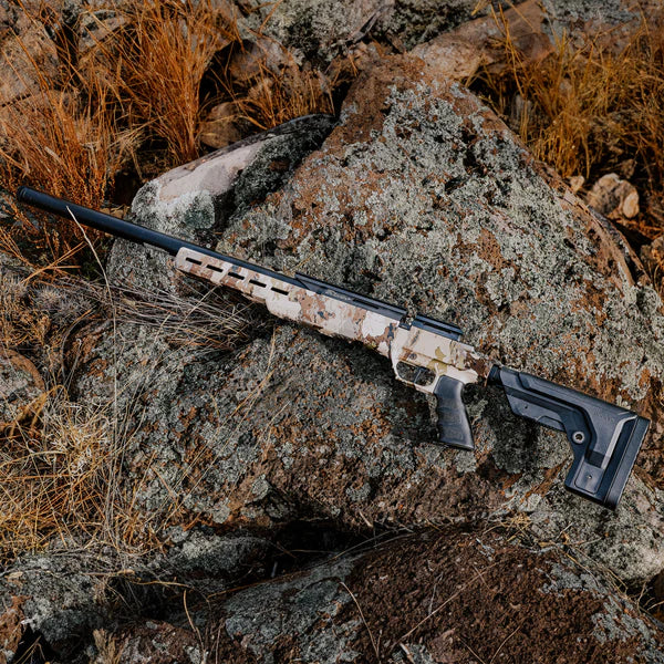 Barra 250Z - .25 caliber Veil Camo stock Package: HT 6-24x44SFIR Discoveryopt scope, Altaros moderator, 2 tins of .25 calibers pellets