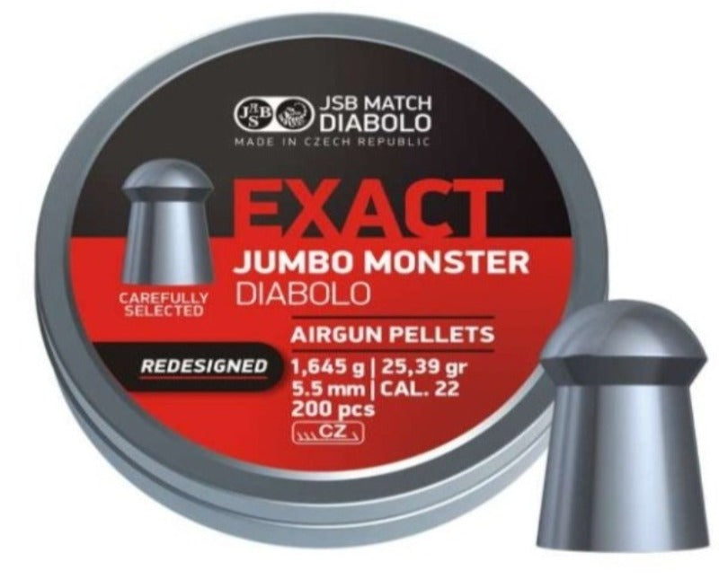 JSB .22 Cal 25.39gr Match Diablo Exact Jumbo Monster REDESIGNED SHALLOW skirt 200 count tin