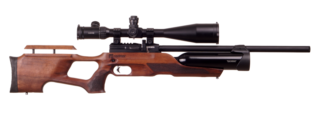 Reximex Accura PCP Air Rifle 22 cal, Pro Pest Package - 3-12x32 Bug Buster scope, Compressor, tank, Walnut Stock & 10 ammo