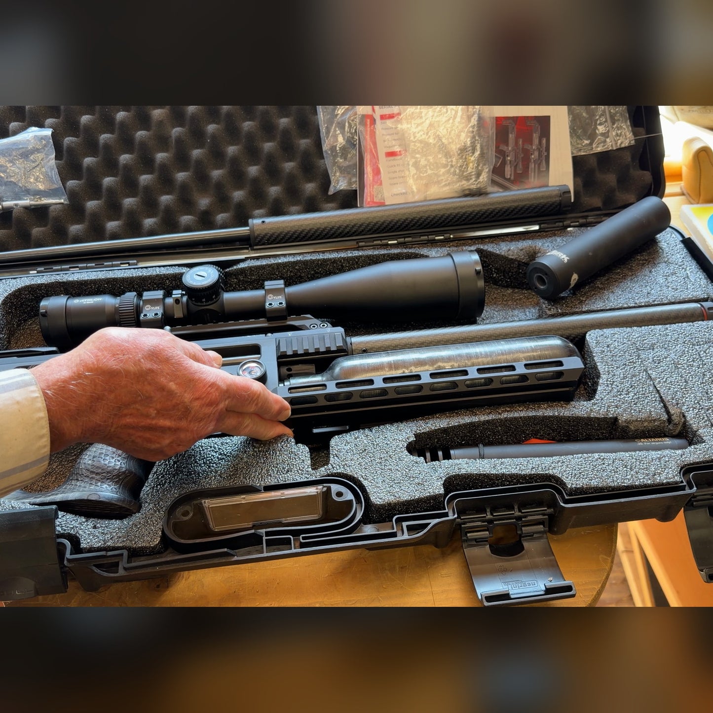 BRK Ghost PCP Air Rifle, Used - 30 & 177 caliber packages, Gray Laminate Stock with Athlon 15-60x56