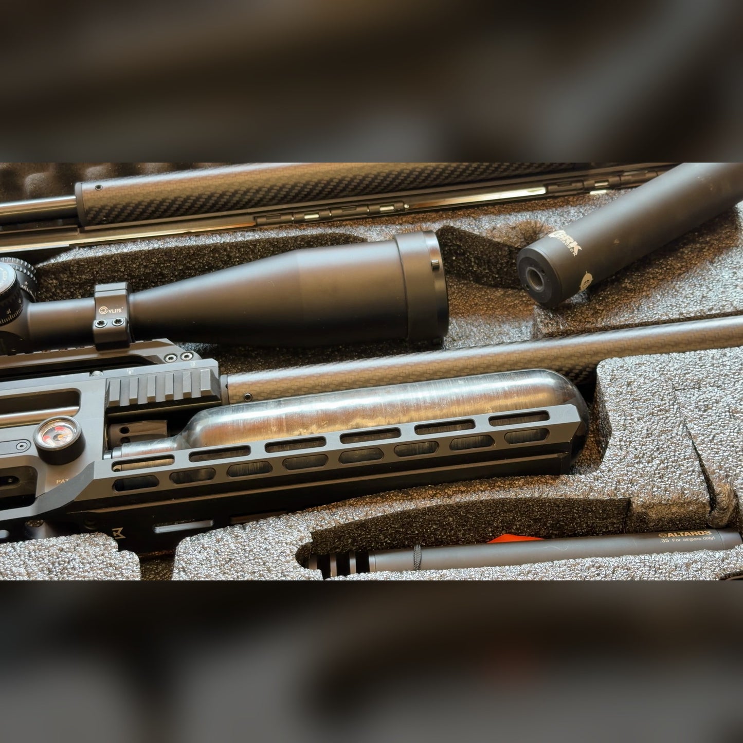 BRK Ghost PCP Air Rifle, Used - 30 & 177 caliber packages, Gray Laminate Stock with Athlon 15-60x56