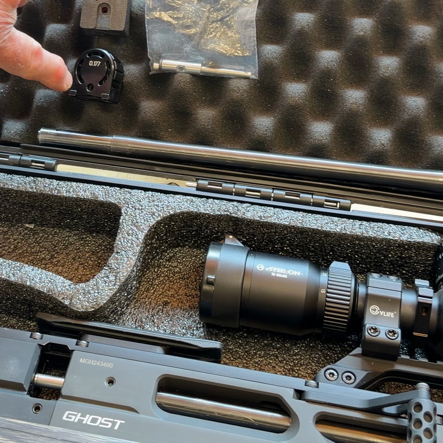 BRK Ghost PCP Air Rifle, Used - 30 & 177 caliber packages, Gray Laminate Stock with Athlon 15-60x56