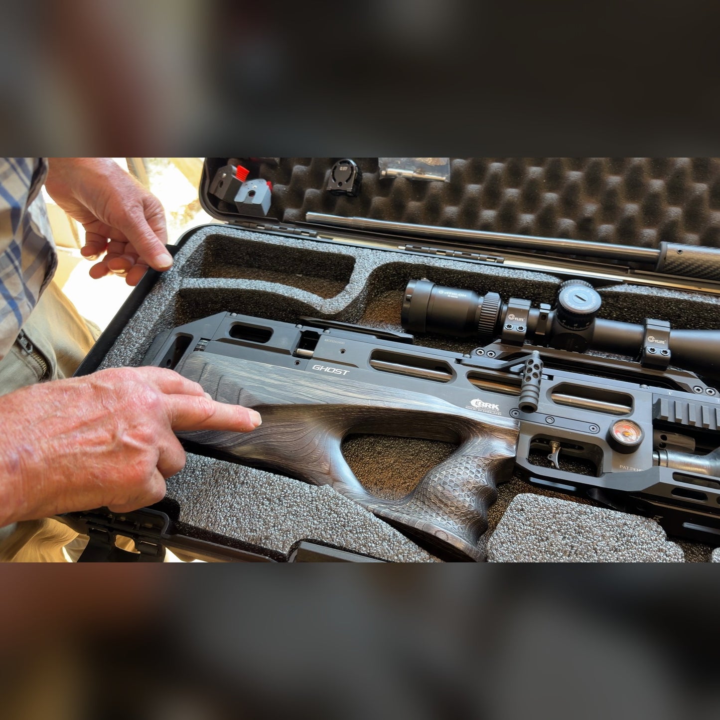 BRK Ghost PCP Air Rifle, Used - 30 & 177 caliber packages, Gray Laminate Stock with Athlon 15-60x56
