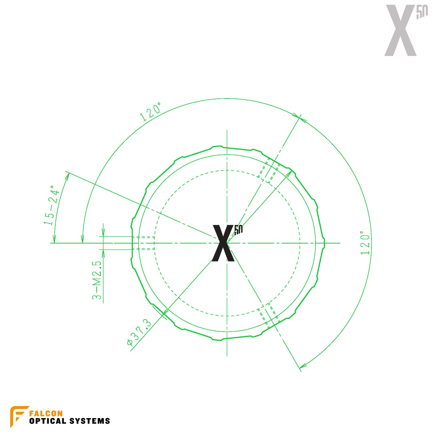 Falcon X50 505 FT Scope - NEW Extended Cam at 45 to 55y With Harris sidewheel kit