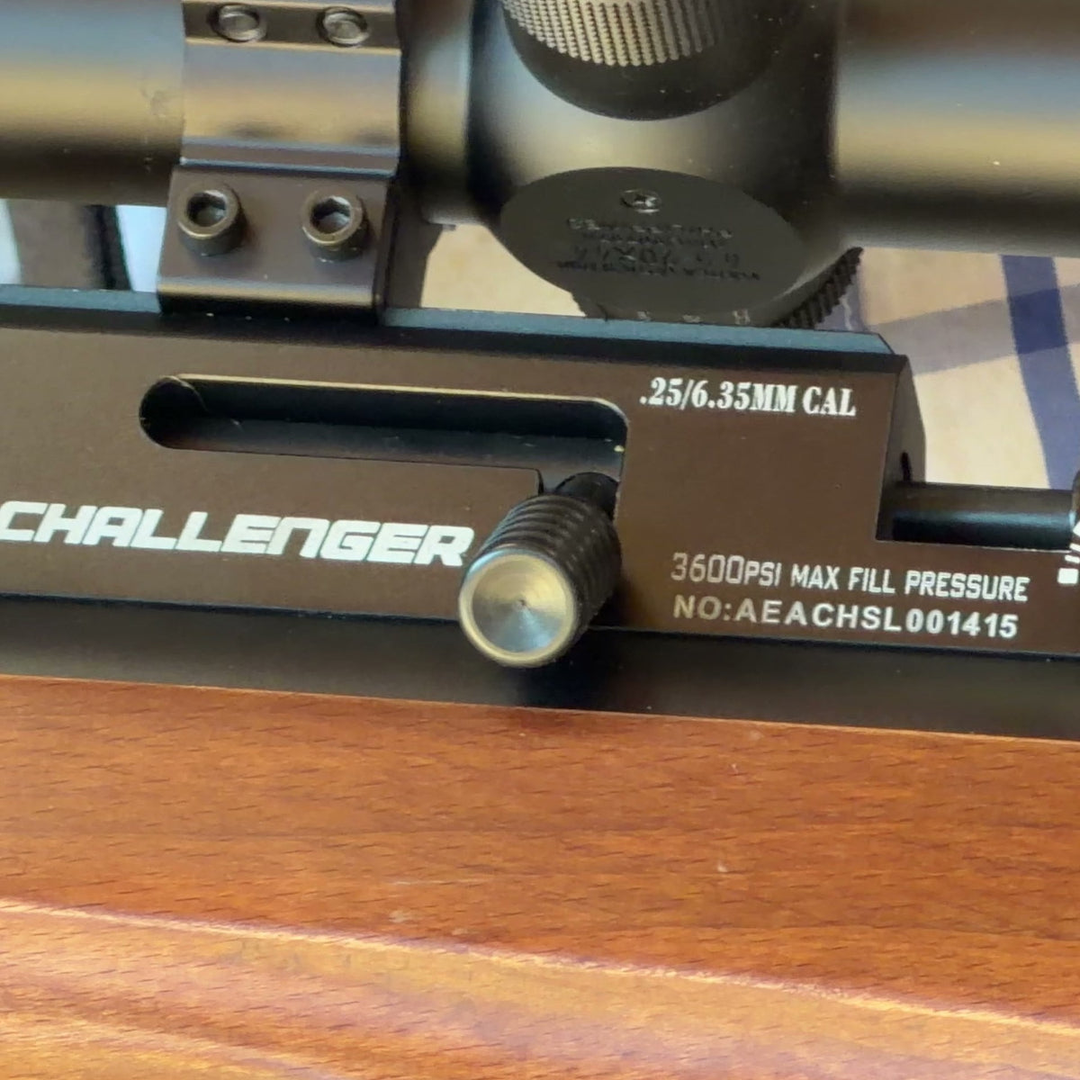 AEA Challenger .25 caliber PCP Air Rifle, Used - Wood Stock, Bolt Action, Adjustable Power