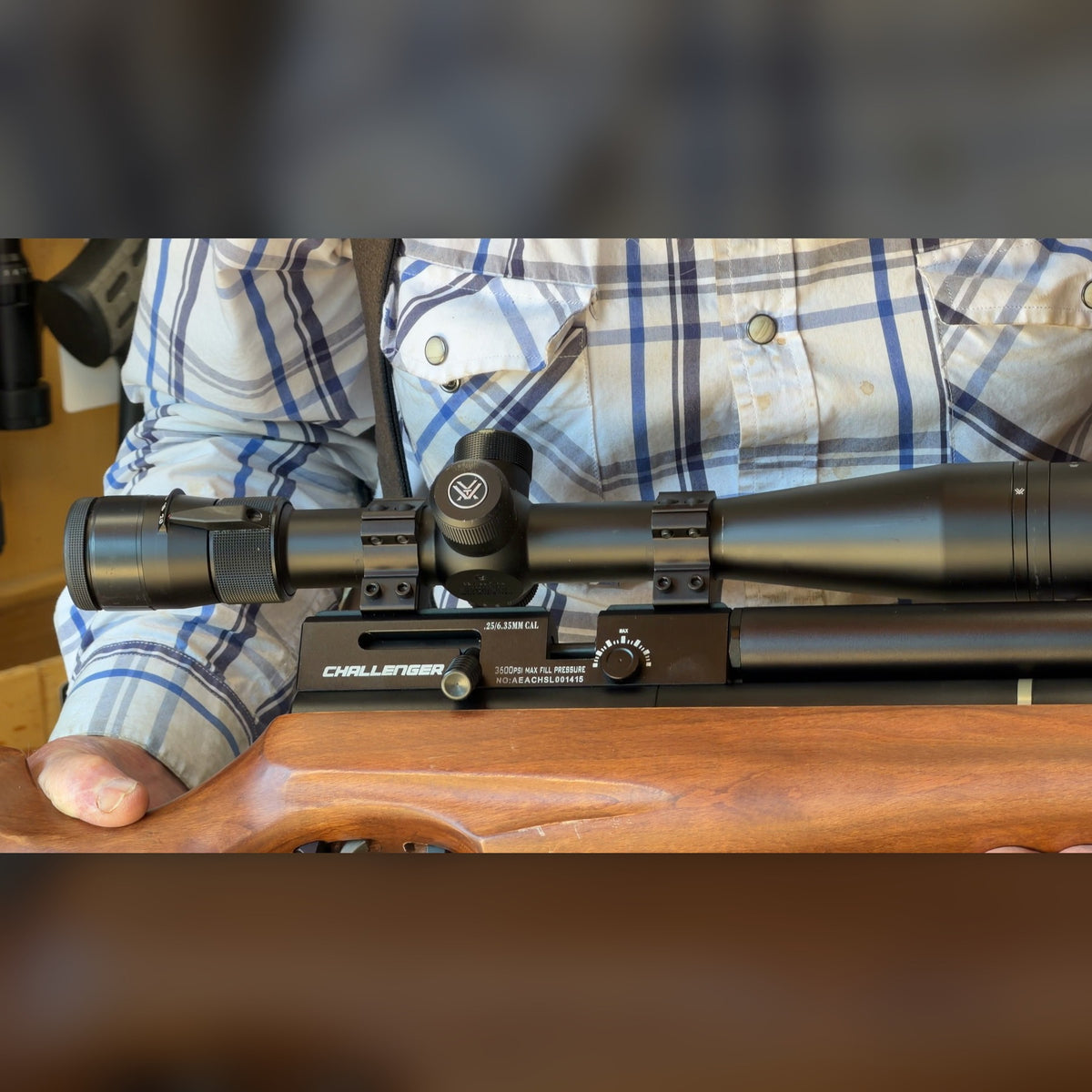 AEA Challenger .25 caliber PCP Air Rifle, Used - Wood Stock, Bolt Action, Adjustable Power