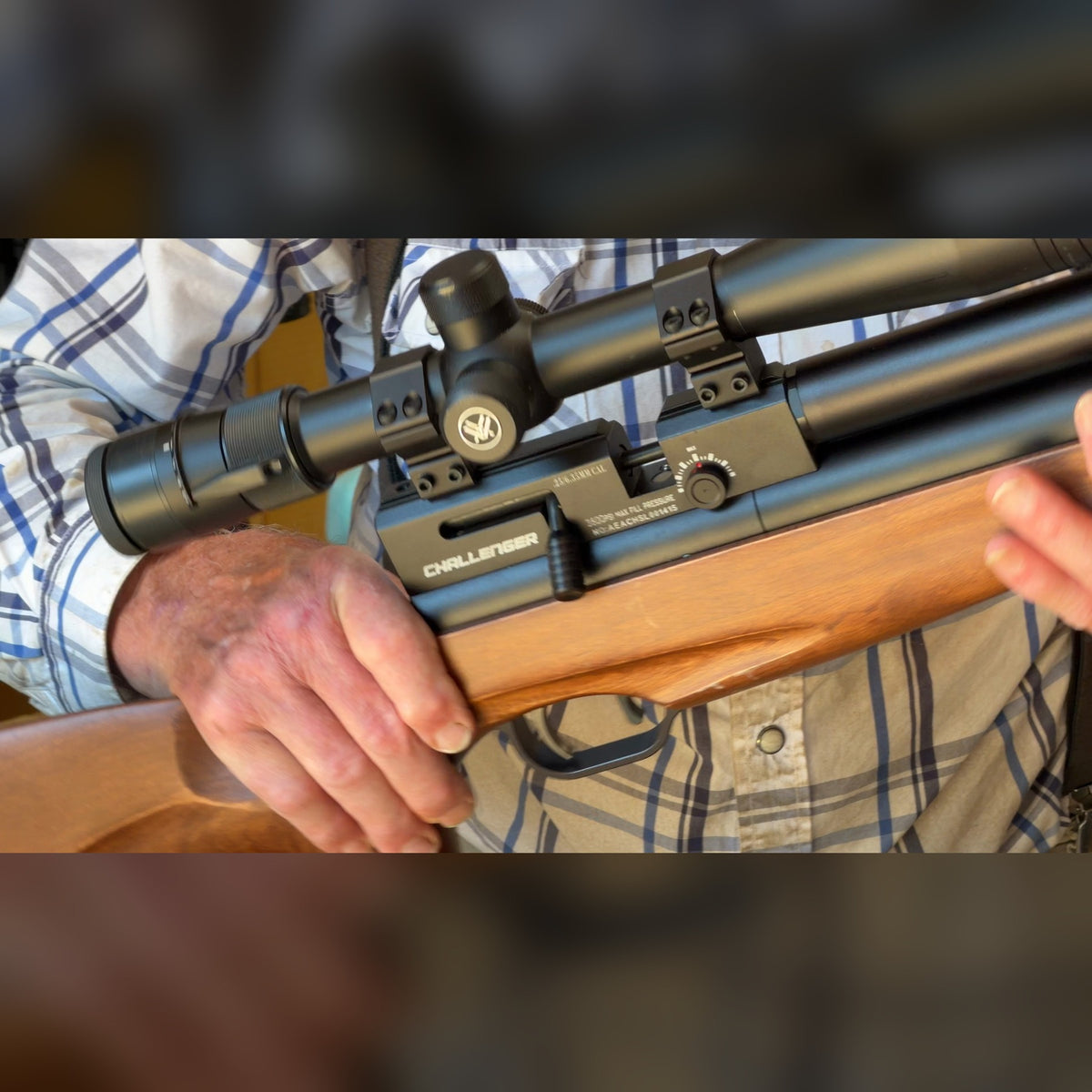 AEA Challenger .25 caliber PCP Air Rifle, Used - Wood Stock, Bolt Action, Adjustable Power