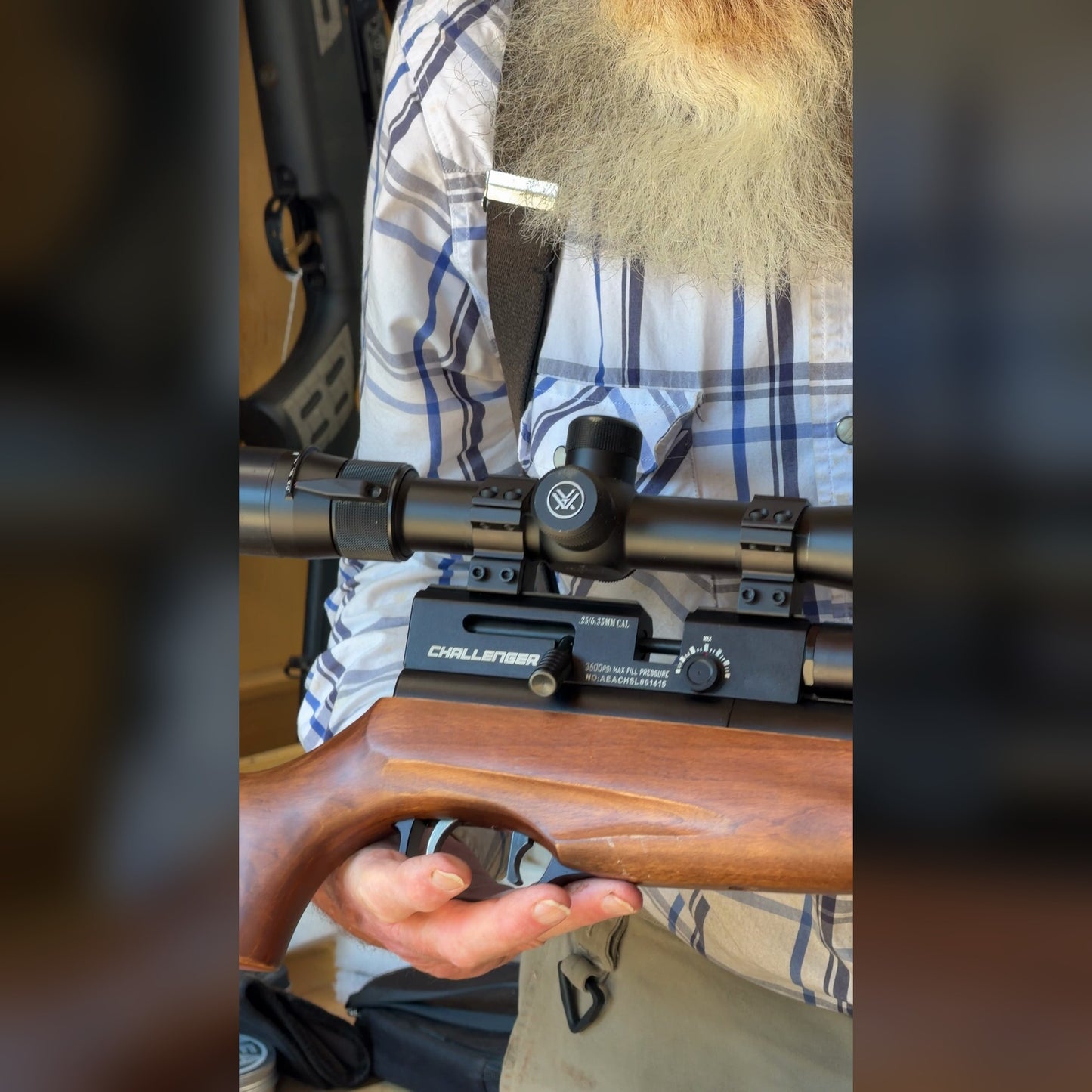 AEA Challenger .25 caliber PCP Air Rifle, Used - Wood Stock, Bolt Action, Adjustable Power