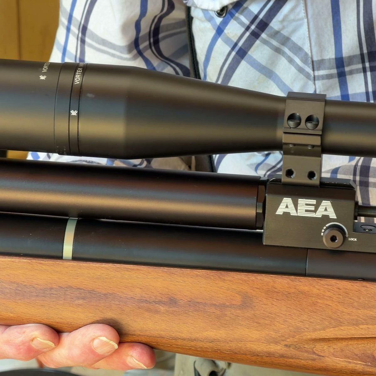 AEA Challenger .25 caliber PCP Air Rifle, Used - Wood Stock, Bolt Action, Adjustable Power