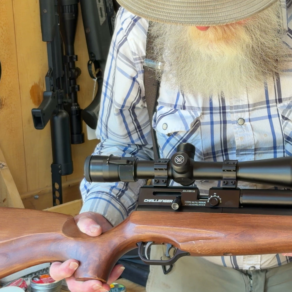 AEA Challenger .25 caliber PCP Air Rifle, Used - Wood Stock, Bolt Action, Adjustable Power